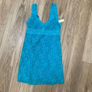 Aqua Blue Lace Chemise Long Tank Top Mini Dress M NEW